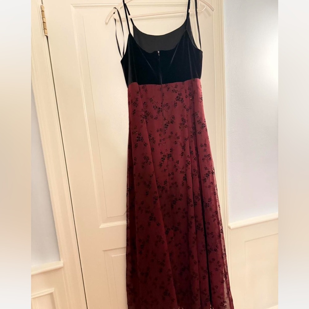 Betsy & Adam Black and Burgundy Floral Maxi Dress